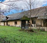 A family house in nature with a lawn, trees, and old architecture, in a picturesque setting.