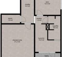 Floor plan of a 2-room apartment with a hallway, living room, kitchen, bathroom, closet, and loggia.