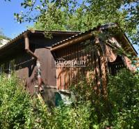 A wooden cottage in the Gardens in Nová Baňa surrounded by dense vegetation and greenery.