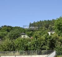 Trees and houses in the Gardens in Nová Baňa, with a clear blue sky in the background.