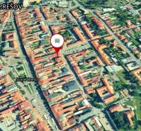 Aerial view of buildings on Slovenská Street in Prešov, Old Town.