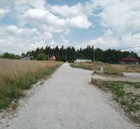 The path leads through plots - housing in Kunerad, surrounded by houses and trees.