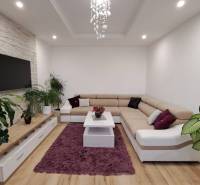 Stylish living room with a corner sofa in a 2-room apartment.