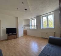 A bright living room with a TV and a sofa, part of a studio apartment.