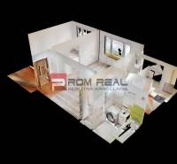 3D floor plan of a 2-room apartment showing the layout.