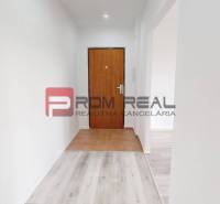 Entrance hallway with white walls and wooden flooring in a 2-room apartment.