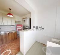 Kitchen area with a sink and storage cabinets in a 2-room apartment with ceramic tiles.