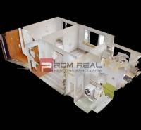 Floor plan of a 2-room apartment with room labels and furnishings, including a bathtub and a washing machine.