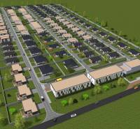 Aerial view of planned construction of family houses in Galanta Košúty, set with greenery.