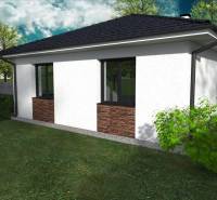 A family house in Western Slovakia with a garden, white facade, and stone decoration.