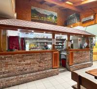Rustic bar made of bricks and wood in gastronomic spaces with stylish decorations.