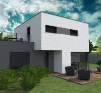 Construction of houses in Western Slovakia; a two-story house with a terrace and a garden.
