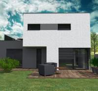 Construction of houses in Western Slovakia with a flat roof and a backyard terrace.