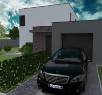 A house with a garage, a car, and a garden in Western Slovakia, house construction.