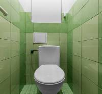 Bathroom in a 3-room apartment with green tiles and a toilet.