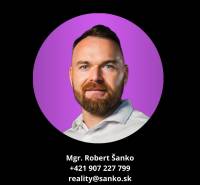 Contact the real estate agent on a purple background with the website www.sanko.sk.