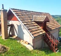 A cottage in Hontianske Trsťany with a wooden roof and an external staircase surrounded by nature.