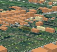 Map of house construction in Štrkovec with 3D building models on a satellite background.
