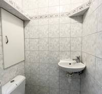Bathroom with a toilet and a small sink in a 2-room apartment.