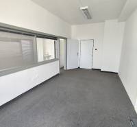 Offices with carpet, white walls, and two entrances for maximum functionality.