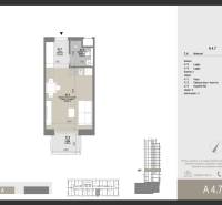 Floor plan of a 1-room apartment with a kitchen, bathroom, and loggia on Panónska Street.
