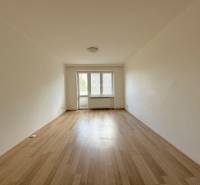 Spacious room with wooden flooring and a large window in a 2-room apartment.