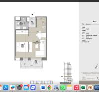 The floor plan of a 2-room apartment with a loggia includes a living room, kitchen, and bedroom.