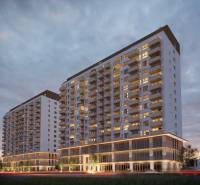 Apartment construction on Panónska Road in Bratislava - Petržalka in the evening hours.