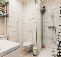 Bathroom in a 2-room apartment with a sink, shower, and washing machine.