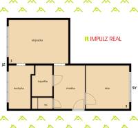 Floor plan of a 2-room apartment with a living room, kitchen, hallway, bathroom, and toilet.