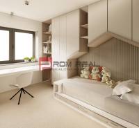 Children's room in a three-room apartment with a bed, table, chair, and toys.