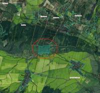 Map of agricultural and forest land around Hranovnica with marked cadastral boundaries.