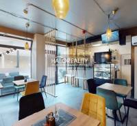 A café with comfortable furniture, lighting, and a view of the exterior in Gastro spaces.