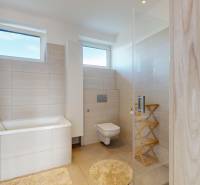 Bathroom in a 3-room apartment with a bathtub, shower, and light surface.