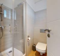 Bathroom with a shower and toilet in a 3-room apartment.