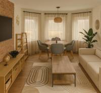 Living room of a family house with a television, sofa, dining table, and decoration.