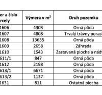 Land ownership table in the municipality, divided by plots and shares.