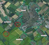 Aerial view of agricultural and forest land in the area of Hrnčiarovce nad Parnou.