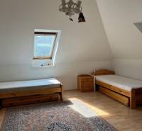 A bedroom with two beds and a carpet in a 5 or more room apartment.