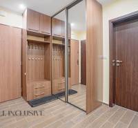 An entrance hall with wooden furniture and a mirrored wardrobe in a 3-room apartment.