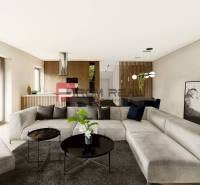 Spacious living area in a 4-room apartment with comfortable seating and a modern kitchen.
