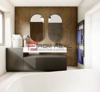 A bathroom with mirrors and a cabinet in a 4-room apartment.