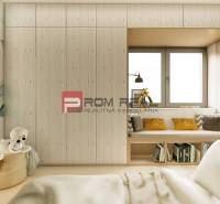 Children's room in a 4-room apartment with storage space and playful wallpaper.