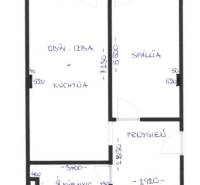 Floor plan of a 2-room apartment with a loggia, kitchen, hallway, and bathroom with toilet.