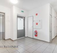 Hallway with elevator and emergency exit in a 2-room apartment.