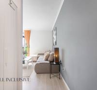 Living room in a two-room apartment with a decorative lamp and a sofa.