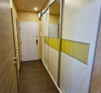 A narrow hallway with a sliding wardrobe; entrance to a 3-room apartment.