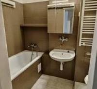 Bathroom in a 2-room apartment with a shower, sink, and furniture.
