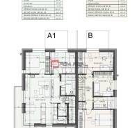 Floor plan of a 3-room apartment in Dubová showing the layout of rooms and areas.