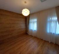 A room in a family house with wooden paneling, flooring, and a ceiling light.